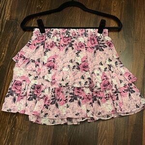 LoveShackFancy Pink and Black Floral Top